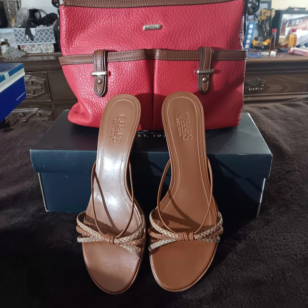 Chaps Red and Brown Pebbled Shoulder Bag